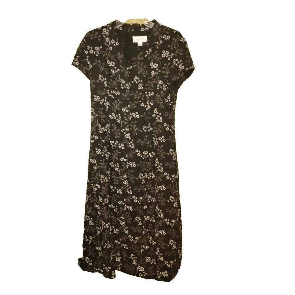 Casual Corner Annex Black White Floral Maxi Dress Sweetheart Collar Button Vneck - Picture 5 of 12